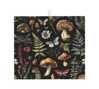 Tappetino scolapiatti assorbente a forma di fungo con farfalla, per bancone della cucina, foresta e fiori, foglie, tappetino da caffè, protezione per piatti con anello per appenderlo, 40,6 x 45,7 cm