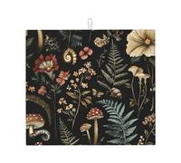 Tappetino scolapiatti assorbente a forma di fungo con foresta per bancone della cucina, tappetino da caffè floreale con anello per appenderlo, 40,6 x 45,7 cm