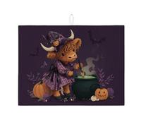 Tappetino scolapiatti assorbente a forma di mucca di Halloween per bancone della cucina, simpatica mucca da strega, tappetino scolapiatti in microfibra spettrale per decorazione bancone della cucina