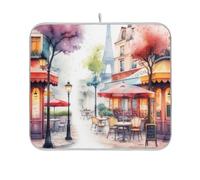 Tappetino scolapiatti assorbente ad asciugatura rapida stampa artistica tappetino asciugatura tappetino acquerello scena di Parigi Street Scene piatti secchi bancone cucina 45,7 x 61 cm