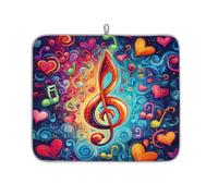 Tappetino scolapiatti assorbente colorato con note musicali a forma di cuore, per bancone della cucina, tappetino in microfibra reversibile con anello per appendere utensili in vetro, pentole, 40,6 x