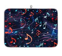 Tappetino scolapiatti assorbente colorato con note musicali spaziali per bancone della cucina, tappetino in microfibra reversibile con anello per appendere utensili in vetro, pentole, 45,7 x 61 cm