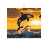 Tappetino scolapiatti assorbente con balena oceanica, tappetino scolapiatti per bancone della cucina, tappetino per caffè al tramonto, protezione per piatti con anello per appenderlo, 40,6 x 45,7 cm