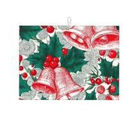 Tappetino scolapiatti assorbente con campana di Natale, per bancone della cucina, tappetino da caffè con agrifoglio, protezione scolapiatti con anello per appenderlo, 45,7 x 61 cm