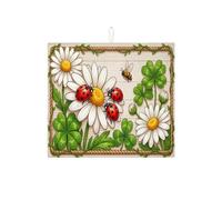 Tappetino scolapiatti assorbente con coccinella e crisantemo per bancone della cucina, tappetino scolapiatti assorbente verde floreale in microfibra per proteggere il bancone della cucina, 40,6 x 45,7