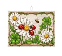 Tappetino scolapiatti assorbente con coccinella e crisantemo per bancone della cucina, tappetino scolapiatti assorbente verde floreale in microfibra per proteggere il bancone della cucina, 45,7 x 61