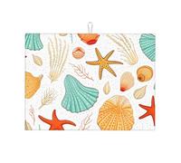 Tappetino scolapiatti assorbente con conchiglie marine, tappetino scolapiatti per bancone della cucina, tappetino da caffè con anello per appenderlo, 45 x 61 cm