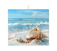 Tappetino scolapiatti assorbente con conchiglie, per bancone della cucina, oceano, spiaggia, caffè, scolapiatti con anello per appenderlo, 40,6 x 45,7 cm