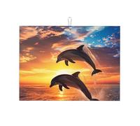 Tappetino scolapiatti assorbente con delfino al tramonto, per bancone della cucina, tappetino da caffè, protezione per scolapiatti con anello per appenderlo, 45,7 x 61 cm