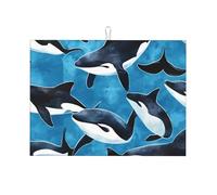 Tappetino scolapiatti assorbente con delfino, per bancone della cucina, tappetino da cucina, mare, oceano, balena, caffè, scolapiatti con anello per appenderlo, 45,7 x 61 cm