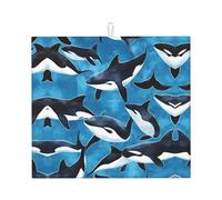 Tappetino scolapiatti assorbente con delfino, per bancone della cucina, tappetino da cucina, mare, oceano, balena, caffè, scolapiatti con anello per appenderlo, 40,6 x 45,7 cm
