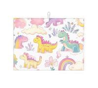 Tappetino scolapiatti assorbente con dinosauro arcobaleno per bancone della cucina, tappetino da caffè Dino con anello per appenderlo, 45 x 61 cm