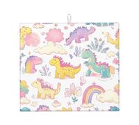 Tappetino scolapiatti assorbente con dinosauro arcobaleno, tappetino scolapiatti per bancone della cucina, tappetino da caffè Dino con anello per appenderlo, 40,6 x 45,7 cm