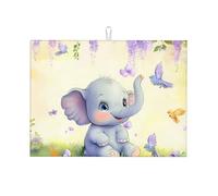 Tappetino scolapiatti assorbente con elefante e farfalla, per bancone della cucina, con fiore di lavanda, tappetino da caffè, scolapiatti con anello per appenderlo, 45 x 61 cm