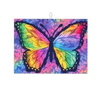 Tappetino scolapiatti assorbente con farfalla arcobaleno per bancone della cucina, tappetino da caffè colorato, protezione scolapiatti con anello per appenderlo, 45,7 x 61 cm