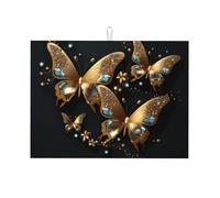 Tappetino scolapiatti assorbente con farfalla e animali dorati, per bancone della cucina, tappetino da caffè, protezione scolapiatti con anello per appenderlo, 45 x 61 cm