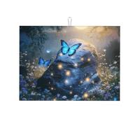 Tappetino scolapiatti assorbente con farfalla e galassia per cucina, bancone luna di notte, tappetino per caffè, scolapiatti con anello per appenderlo, 45,7 x 61 cm