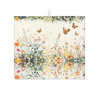 Tappetino scolapiatti assorbente con farfalla e margherita, per bancone della cucina, tappetino da caffè, tappetino per scolapiatti con anello per appenderlo, 40,6 x 45,7 cm