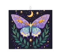 Tappetino scolapiatti assorbente con farfalla galassia, per bancone della cucina, luna, stella, caffè, scolapiatti con anello per appenderlo, 40,6 x 45,7 cm