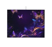 Tappetino scolapiatti assorbente con farfalla viola e oro, per bancone della cucina, tappetino da caffè fantasy, protezione scolapiatti con anello per appenderlo, 45 x 61 cm