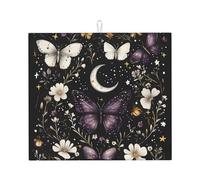 Tappetino scolapiatti assorbente con farfalla viola, per bancone della cucina, motivo margherita, tappetino da caffè, scolapiatti con anello per appenderlo, 40,6 x 45,7 cm