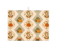 Tappetino scolapiatti assorbente con fiocco autunnale a forma di zucca, per bancone della cucina, foglie d'acero, tappetino da caffè, protezione scolapiatti con anello per appenderlo, 45,7 x 61 cm