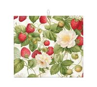 Tappetino scolapiatti assorbente con fiore di fragola, per bancone della cucina, per frutta, caffè, piatti, con anello per appenderlo, 40,6 x 45,7 cm