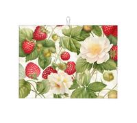 Tappetino scolapiatti assorbente con fiore di fragola, per bancone della cucina, per frutta, caffè, piatti, con anello per appenderlo, 45,7 x 61 cm