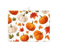 Tappetino scolapiatti assorbente con foglie di crisantemi per bancone della cucina, tappetino autunnale per caffè, zucca, scolapiatti con anello per appenderlo, 45,7 x 61 cm