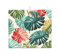Tappetino scolapiatti assorbente con foglie di palma rosse e verdi per bancone della cucina, tappetino da caffè tropicale con anello per appenderlo, 40,6 x 45,7 cm