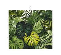 Tappetino scolapiatti assorbente con foglie tropicali della giungla per bancone della cucina, tappetino da caffè con anello per appenderlo, 40,6 x 45,7 cm