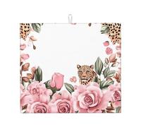 Tappetino scolapiatti assorbente con giraffa rosa per bancone della cucina, stampa leopardata, tappetino da caffè, scolapiatti con anello per appenderlo, 40,6 x 45,7 cm