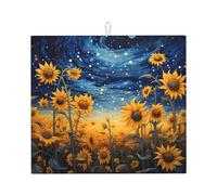 Tappetino scolapiatti assorbente con girasole e cielo stellato, per bancone della cucina, galassia, universo, tappetino da caffè, protezione scolapiatti con anello per appenderlo, 40,6 x 45,7 cm