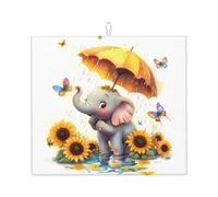 Tappetino scolapiatti assorbente con girasole e elefante, per bancone della cucina, con farfalla, ombrello, tappetino da caffè, scolapiatti con anello per appenderlo, 40,6 x 45,7 cm