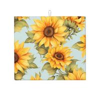 Tappetino scolapiatti assorbente con girasoli gialli, per bancone della cucina, motivo floreale, tappetino da caffè, scolapiatti con anello per appenderlo, 40,6 x 45,7 cm