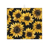 Tappetino scolapiatti assorbente con girasoli per bancone della cucina, tappetino da caffè floreale giallo con anello per appenderlo, 40,6 x 45,7 cm