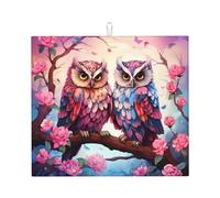 Tappetino scolapiatti assorbente con gufo e fiori, per bancone della cucina, motivo: gufo su ramo, tappetino da caffè, scolapiatti con anello per appenderlo, 40,6 x 45,7 cm