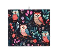 Tappetino scolapiatti assorbente con gufo uccello fiore tappetino scolapiatti per bancone della cucina carino tappetino da caffè scolapiatti protezione con anello per appendere 40,6 x 45,7 cm