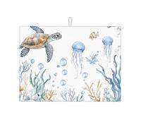 Tappetino scolapiatti assorbente con meduse, tappetino scolapiatti per bancone della cucina, motivo: tartaruga oceanica, tappetino da caffè, con anello per appenderlo, 45,7 x 61 cm