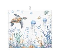 Tappetino scolapiatti assorbente con meduse, tappetino scolapiatti per bancone della cucina, motivo: tartaruga oceanica, tappetino da caffè, con anello per appenderlo, 40,6 x 45,7 cm