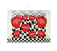 Tappetino scolapiatti assorbente con motivo a cuore per San Valentino, tappetino scolapiatti in microfibra a scacchiera retrò per bancone della cucina, 45,7 x 61 cm