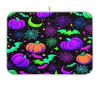Tappetino scolapiatti assorbente con motivo a ragnatela, con zucca, pipistrello, luna, ragnatela, 40,6 x 45,7 cm, assorbente per la cucina, ad asciugatura rapida