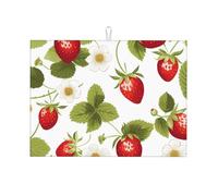 Tappetino scolapiatti assorbente con motivo floreale e fragola, per bancone della cucina, per bancone della cucina, tappetino da caffè con anello per appenderlo, 45,7 x 61 cm