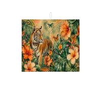 Tappetino scolapiatti assorbente con motivo floreale tigre, per bancone della cucina, in microfibra tropicale, 40,6 x 45,7 cm