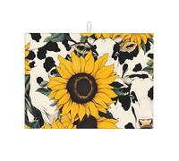 Tappetino scolapiatti assorbente con mucca, girasole, tappetino scolapiatti per bancone della cucina, tappetino da caffè, con anello per appenderlo, 45 x 61 cm