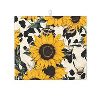 Tappetino scolapiatti assorbente con mucca, girasole, tappetino scolapiatti per bancone della cucina, tappetino da caffè, con anello per appenderlo, 40,6 x 45,7 cm
