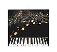 Tappetino scolapiatti assorbente con note musicali dorate, per bancone della cucina, pianoforte, tastiera, tappetino da caffè, scolapiatti con anello per appenderlo, 40,6 x 45,7 cm