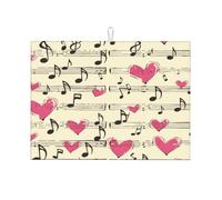 Tappetino scolapiatti assorbente con note musicali e cuori per bancone della cucina, antiscivolo, 45,7 x 61 cm