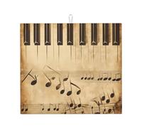 Tappetino scolapiatti assorbente con note musicali vintage, per bancone della cucina, pianoforte, tastiera, caffè, scolapiatti con anello per appenderlo, 40,6 x 45,7 cm