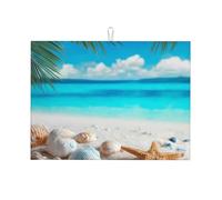 Tappetino scolapiatti assorbente con palma da spiaggia, tappetino scolapiatti per bancone della cucina, con conchiglie oceaniche, tappetino da caffè, protezione scolapiatti con anello per appenderlo